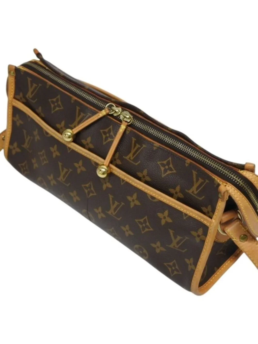 Louis Vuitton Popincourt Long Shoulder Bag Vachetta Leather Gold Brown